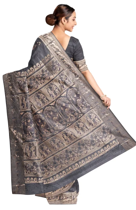 Baluchari Silk Saree - Light Grey - Image 3