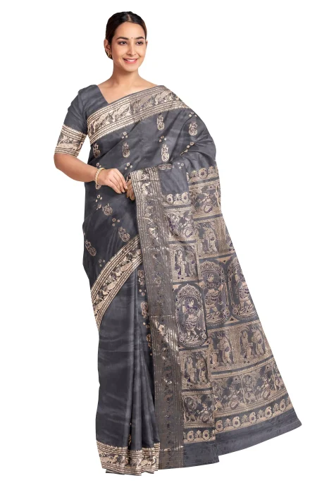 Baluchari Silk Saree - Light Grey