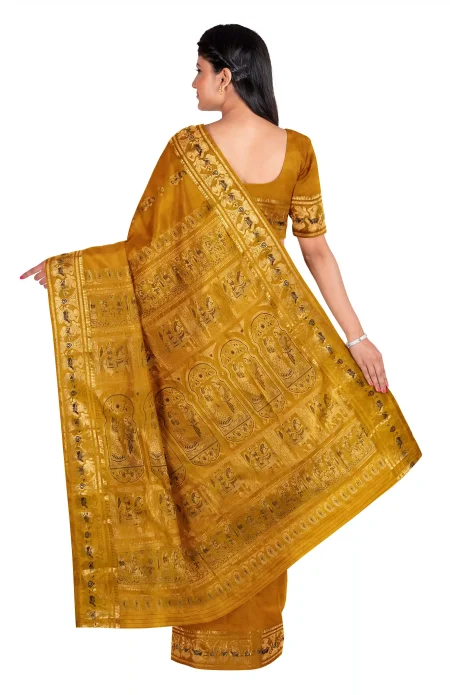 Baluchari Silk Saree - Mustard - Image 2