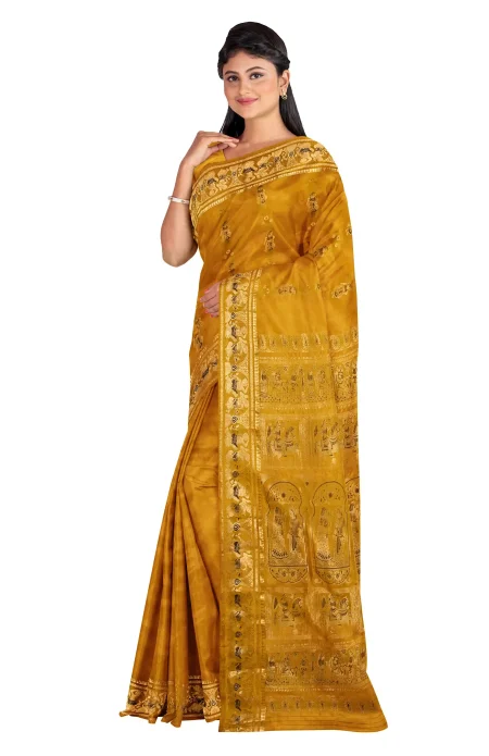 Baluchari Silk Saree - Mustard - Image 3