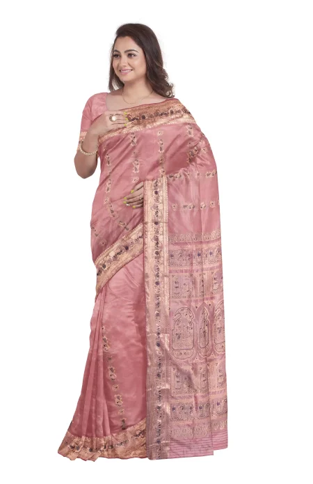 Baluchari Silk Saree - Pastel Pink - Image 2