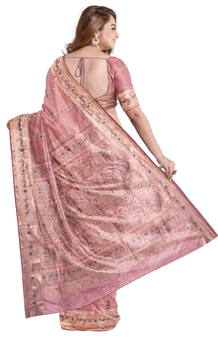 Baluchari Silk Saree - Pastel Pink - Image 3