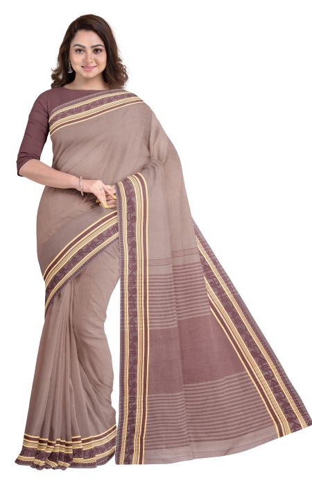 Santipuri Cotton Saree - Brown