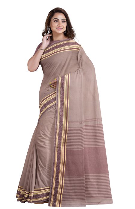 Santipuri Cotton Saree - Brown - Image 3