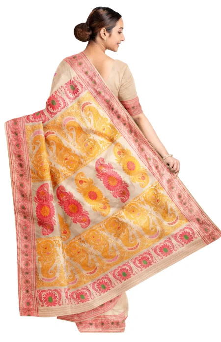Tussar Silk Baluchari Saree Beige - Image 2