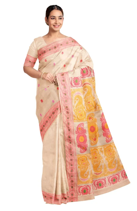 Tussar Silk Baluchari Saree Beige - Image 3