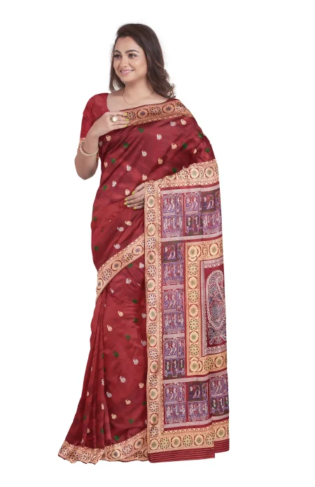 Baluchari Silk Saree - Maroon - Image 3