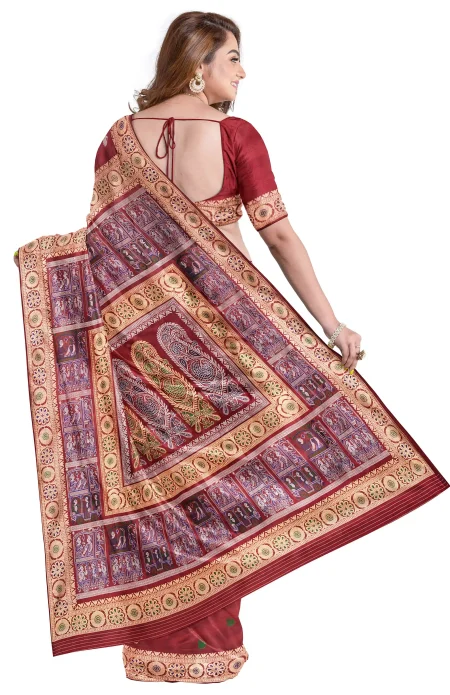Baluchari Silk Saree - Maroon - Image 2