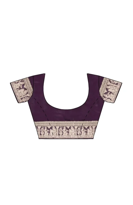 Baluchari Silk Saree - Violet - Image 3
