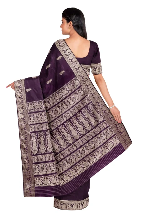 Baluchari Silk Saree - Violet - Image 4