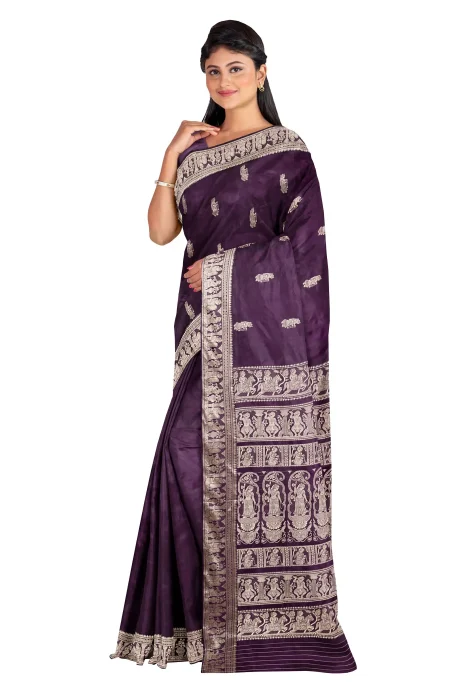 Baluchari Silk Saree - Violet - Image 2