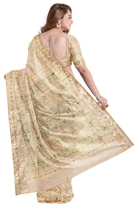 Baluchari Silk Saree - Cream - Image 2