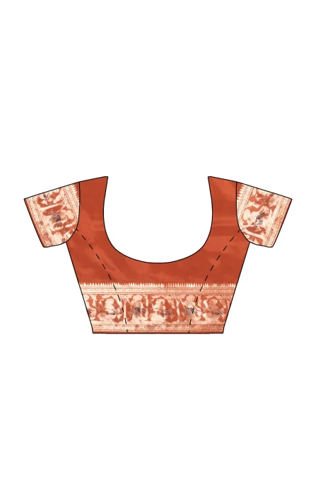 Baluchari Silk Saree - Rust - Image 4