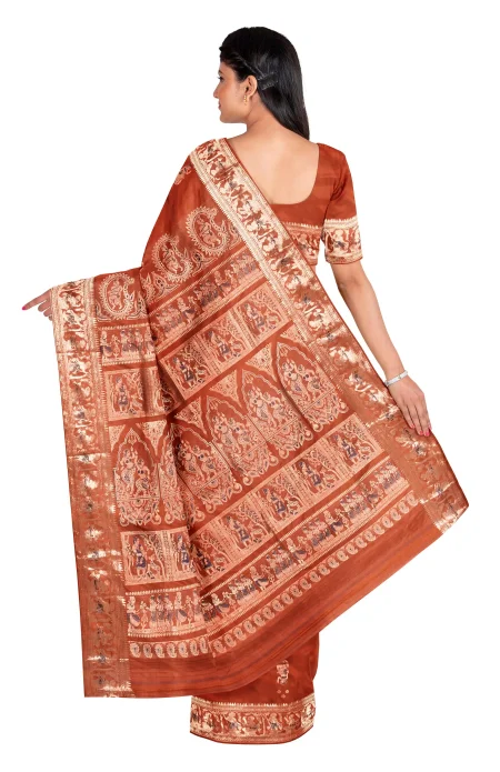 Baluchari Silk Saree - Rust - Image 2