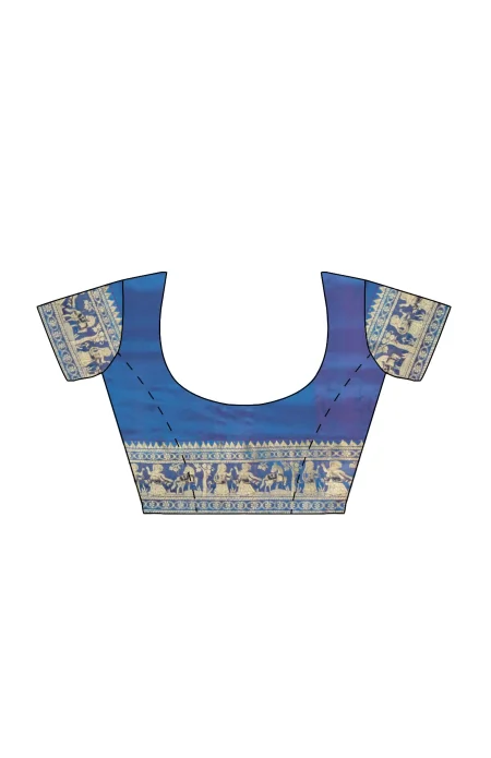 Baluchari Silk Saree - Cobalt Blue - Image 4