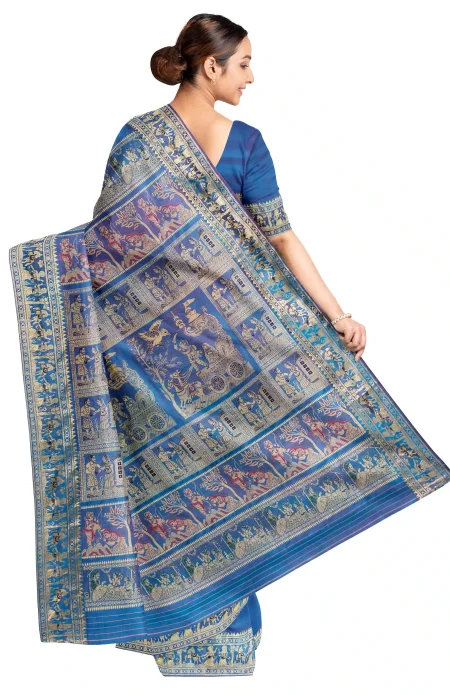 Baluchari Silk Saree - Cobalt Blue - Image 2