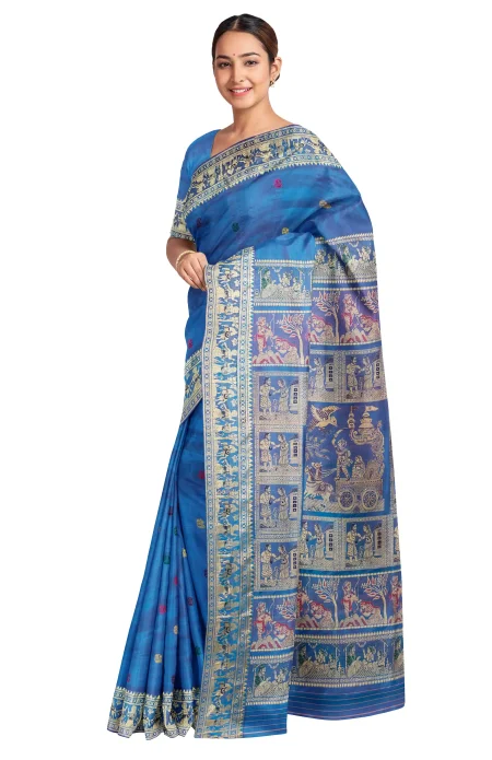 Baluchari Silk Saree - Cobalt Blue - Image 3