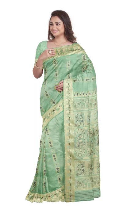 Baluchari Silk Saree - Teal - Image 2