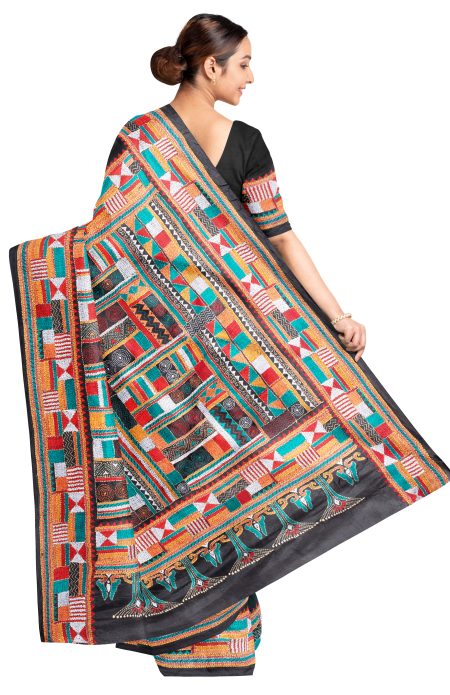 Handcrafted Kantha Silk Saree