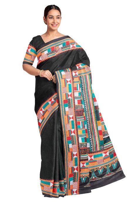 Handcrafted Kantha Silk Saree - Image 3