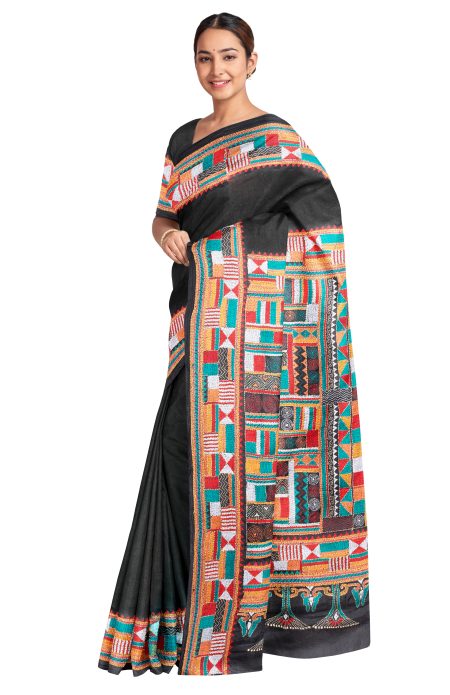 Handcrafted Kantha Silk Saree - Image 2