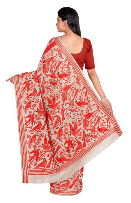 Handcrafted Kantha Silk Saree Gachi Tussar - Image 2