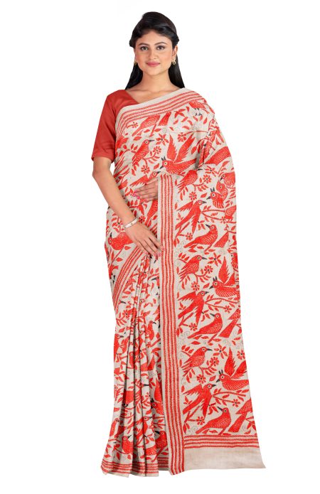 Handcrafted Kantha Silk Saree Gachi Tussar - Image 3
