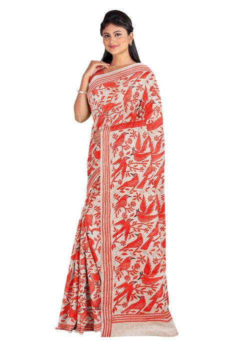 Handcrafted Kantha Silk Saree Gachi Tussar