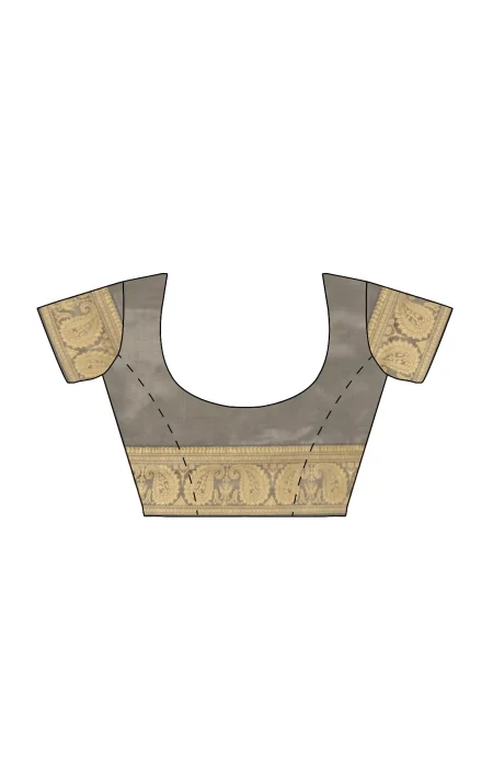 Baluchari Silk Saree - Slate - Image 4