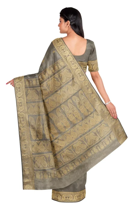 Baluchari Silk Saree - Slate - Image 2