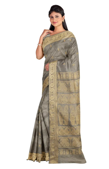 Baluchari Silk Saree - Slate - Image 3