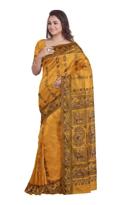 Baluchari Silk Saree - Yellow - Image 3