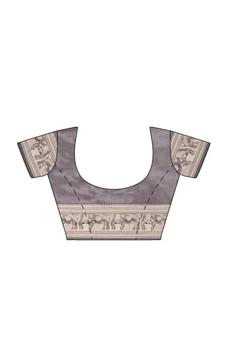 Baluchari Silk Saree - Slate - Image 4