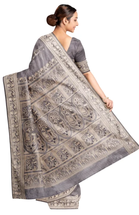 Baluchari Silk Saree - Slate - Image 2