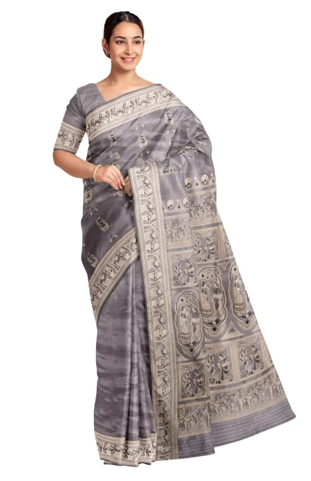 Baluchari Silk Saree - Slate