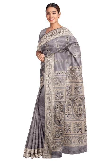 Baluchari Silk Saree - Slate - Image 3