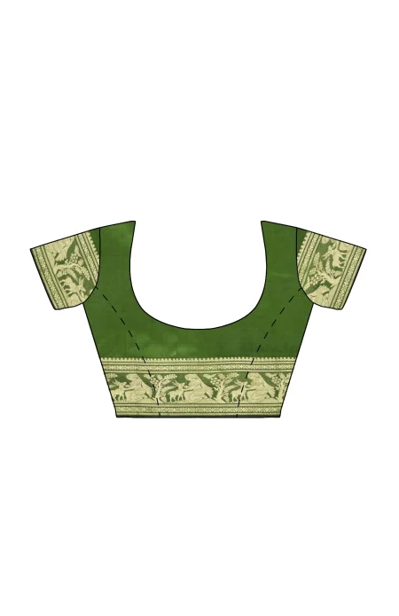 Baluchari Silk Saree - Green - Image 4