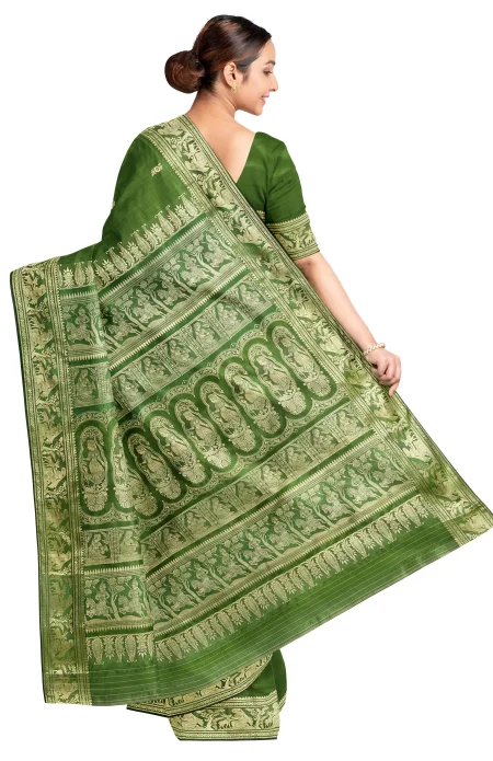 Baluchari Silk Saree - Green - Image 2