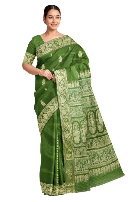 Baluchari Silk Saree - Green - Image 3