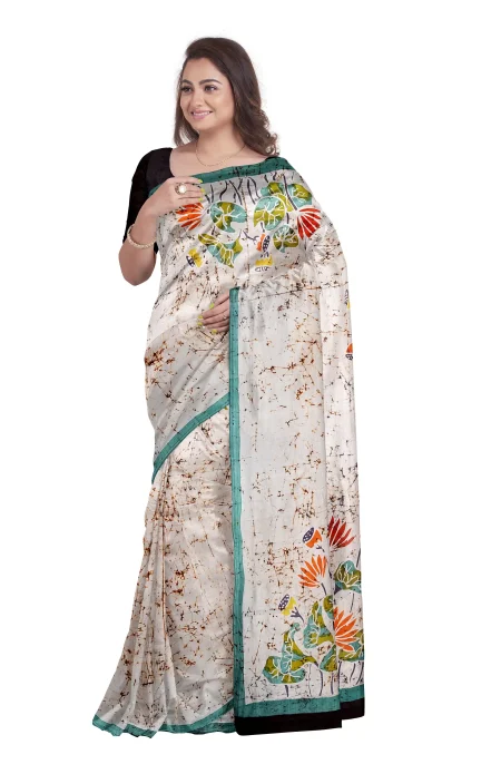 Batik Silk Saree - Multi Colour - Image 3
