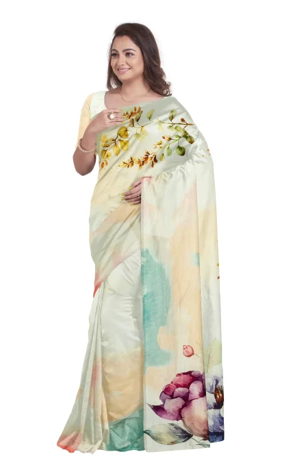 Handwoven Printed Silk Excel Saree - Multi Colour - Image 3