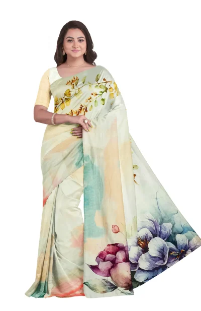 Handwoven Printed Silk Excel Saree - Multi Colour