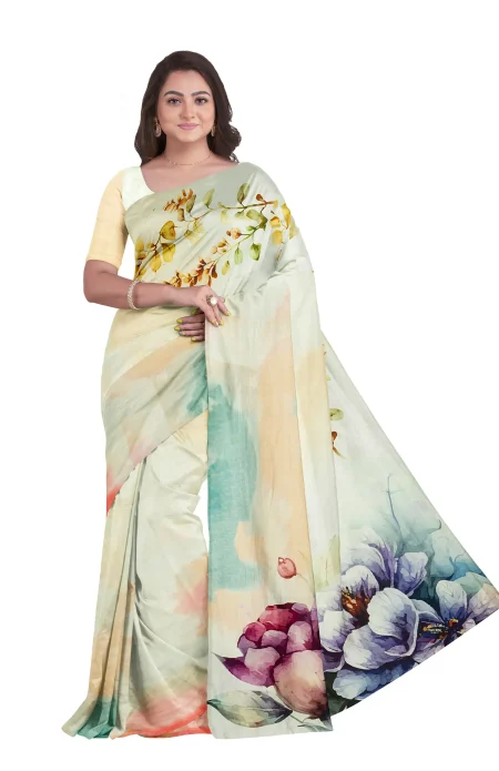 Handwoven Printed Silk Excel Saree - Multi Colour