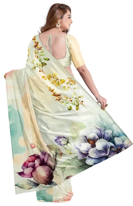 Handwoven Printed Silk Excel Saree - Multi Colour - Image 2