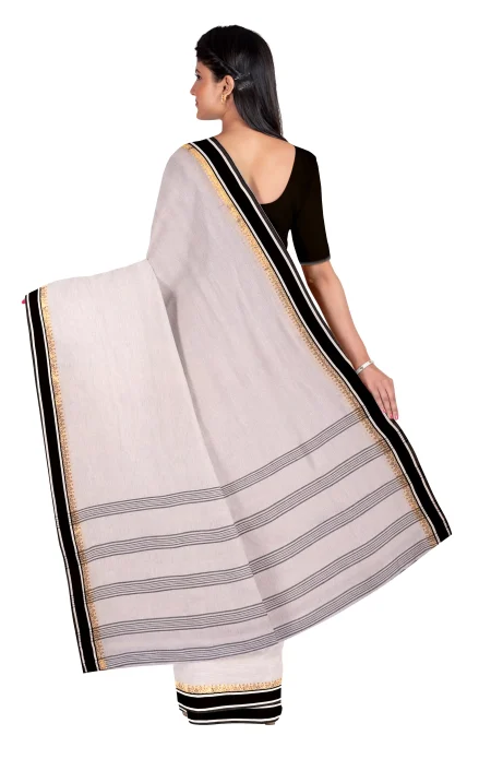 Calcutta Retro Santipuri Cotton Saree - White - Image 2