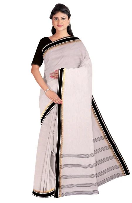 Calcutta Retro Santipuri Cotton Saree - White - Image 3