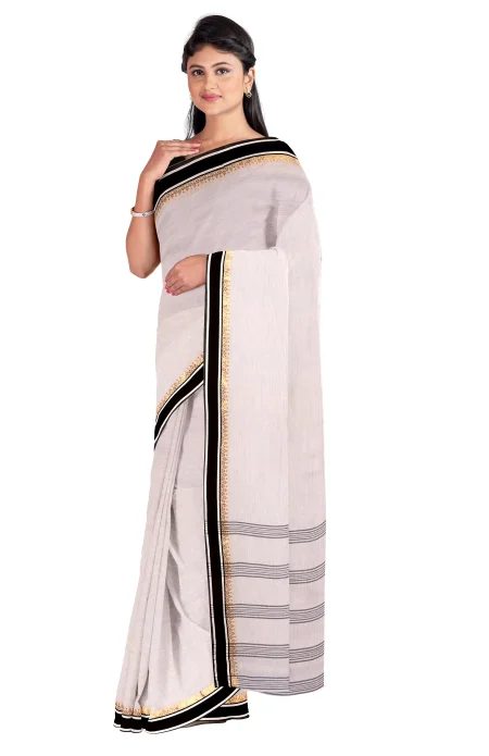 Calcutta Retro Santipuri Cotton Saree - White - Image 4
