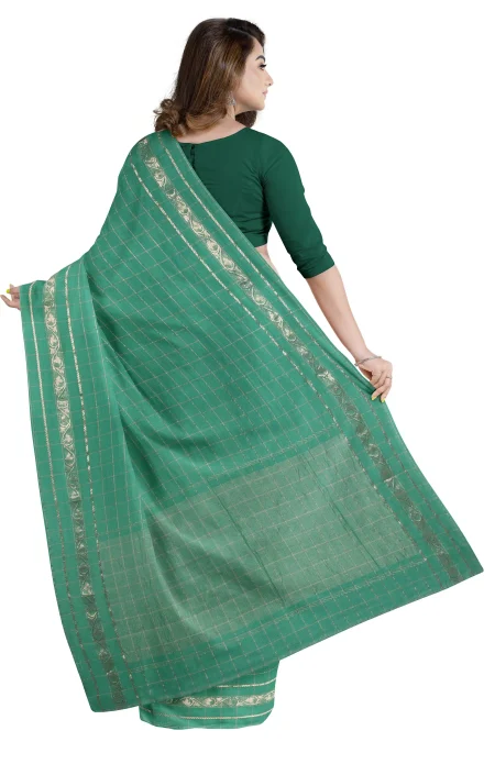 Sea Green Tangail Cotton Saree - Image 3