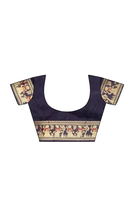 Navy Blue Baluchari Silk Saree - Image 4