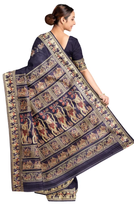Navy Blue Baluchari Silk Saree - Image 3
